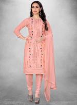 Chanderi Pink Casual Wear Embroidery Work Churidar Suit